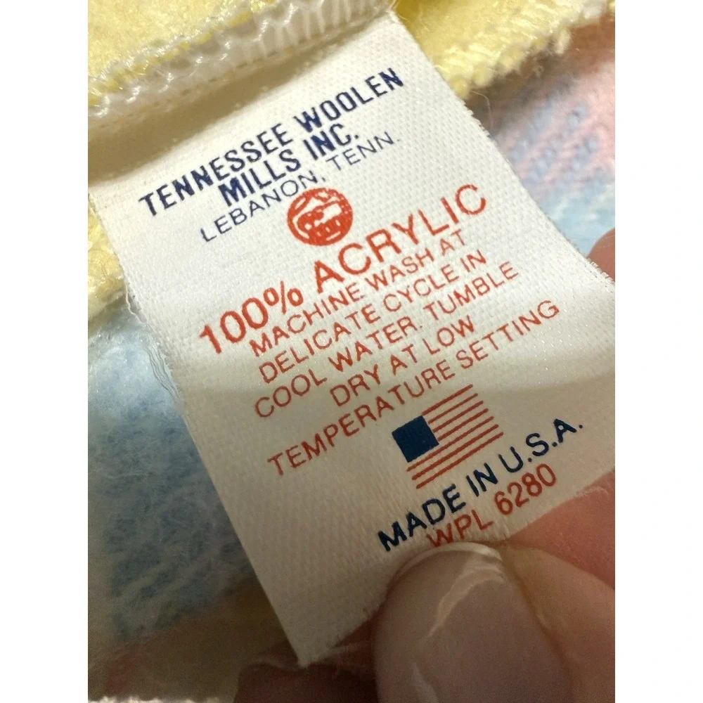 Vintage Tennessee Woolen Mills Acrylic Pastel Plaid Fringed Baby Blanket Nursery
